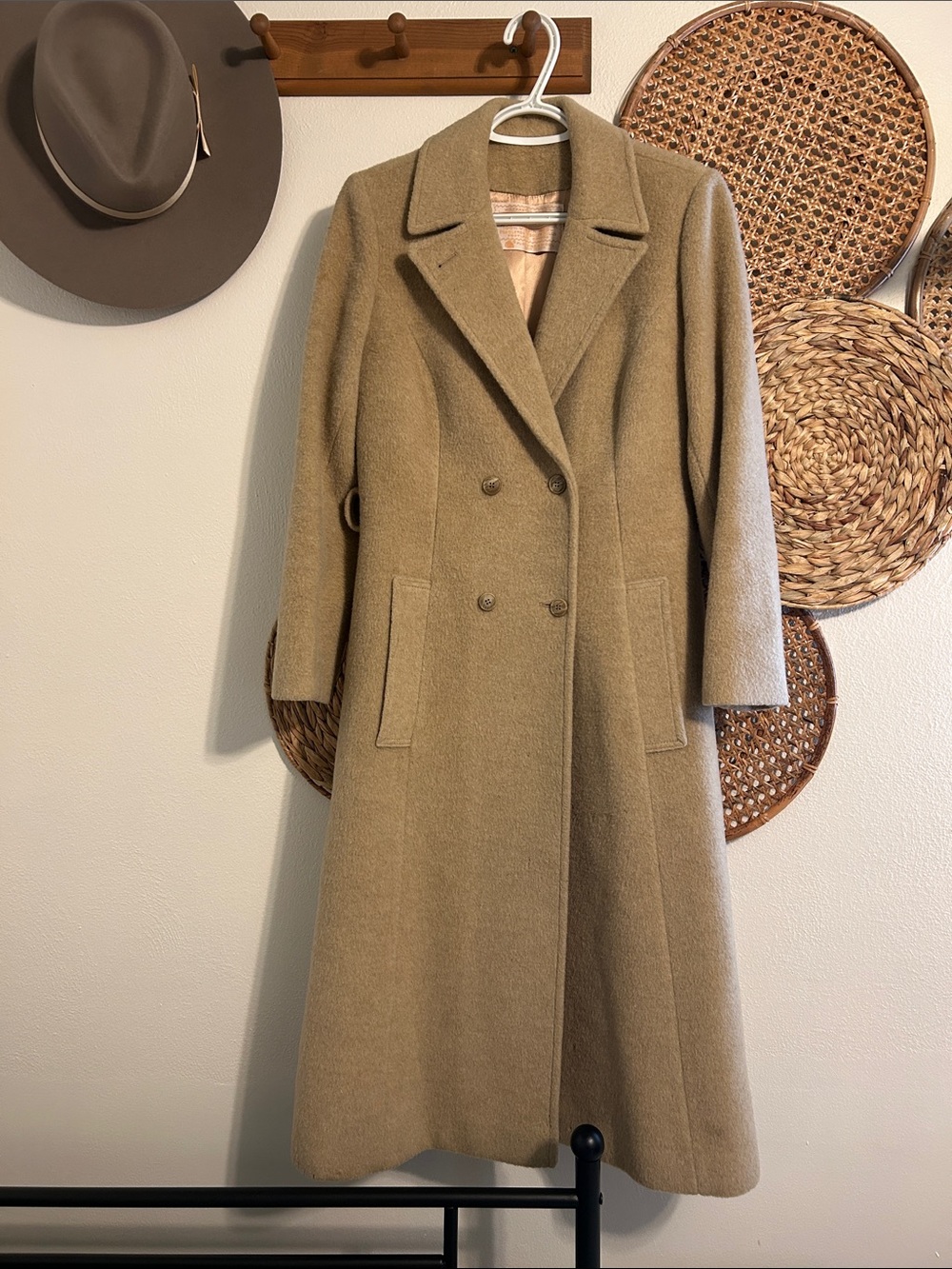 Vintage Pendleton Double-Breasted Tan Wool Coat Missing Belt Size 10